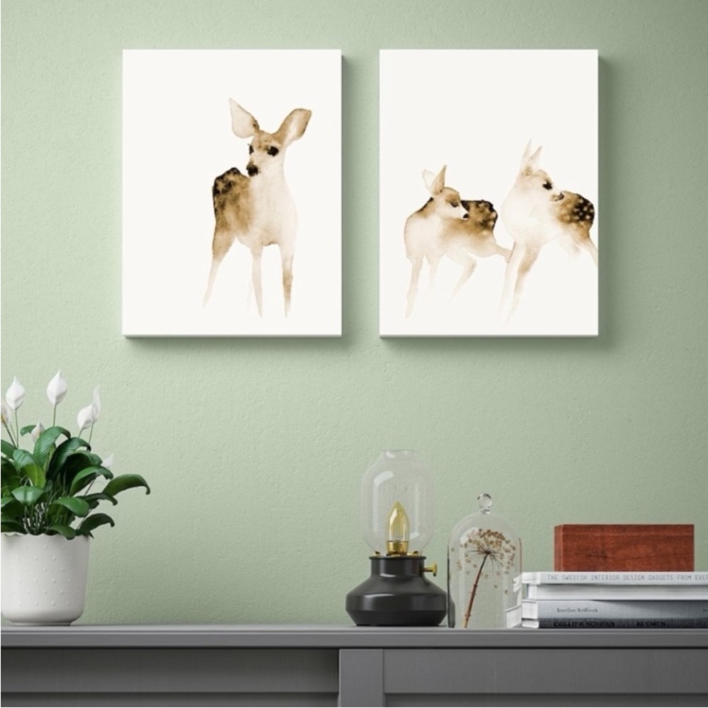 IKEA PJÄTTERYD 2 pack Canvas Wall Art in White and Black Fawn Baby Deer